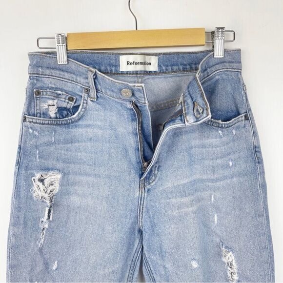 REFORMATION high Rise distressed ripped Straight Leg Jeans Light wash 28 - Picture 5 of 9